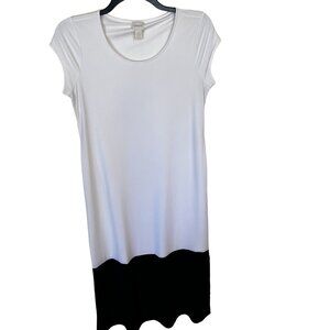 Chicos Womens Maxi Dress Black White Short Sleeve Size 1 XL Shift
